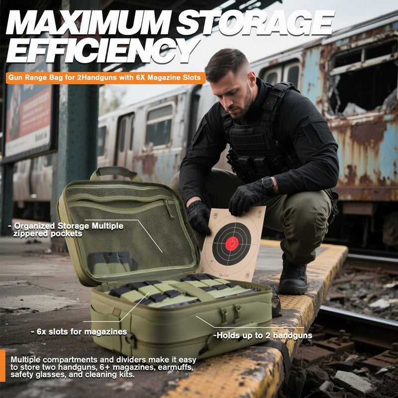 INSSTUID Tactical Gun Range Bag for Handguns and Ammo Pistol Case Shooting Range Backpack Carrying Duffle Bags Magazine Ammo Gear Accessories Molle Pouch for Hunting Shooting Sport Outdoor - Image 3